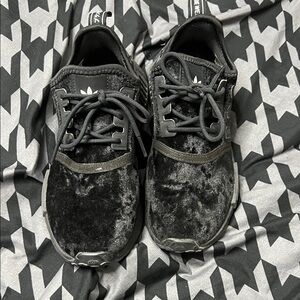 Adidas Black Velvet Lace-Up Sneakers